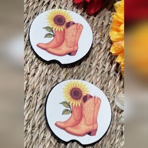 Sunflower and Boots Car Coasters
